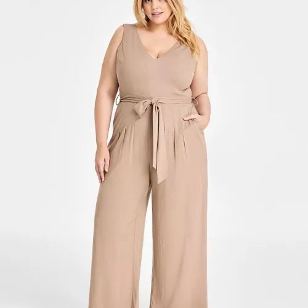 NWT Bar III Women's Tan/Brown Wide Leg Jumpsuit Size 0X